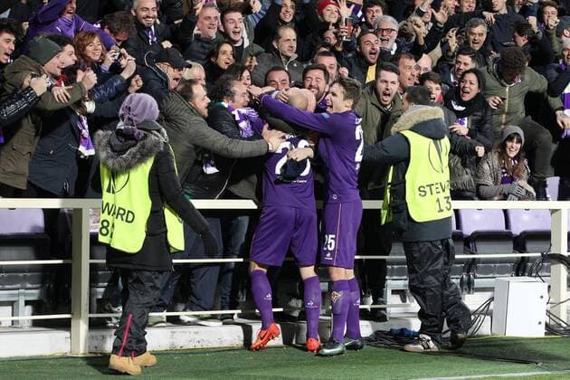 Fußball, EL, AC Florenz - Borussia Mönchengladbach Iglesias Borja Valero Fiorentina goal celebration Fiorentina Firenze 23-02-2017 Stadio Artemio Franchi Fiorentina - Borussia Mönchengladbach Fiorentina - Borussia M gladbach Europa League 2016 2017 - Round of 16 2nd leg lucaxpagliaricci