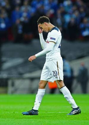 February 23rd 2017, Wembley Stadium, London, England; UEFA Europa League football, 2nd leg, Tottenham Hotspur versus KAA Gent; Dele Alli of Tottenham leaves the field as he is shown a straight Red Card in the 39th minute by Referee Manuel de Sousa, for a bad challenge on Brecht Dejaegere of Gent xMarkxKertonx  ActionPlus11849497