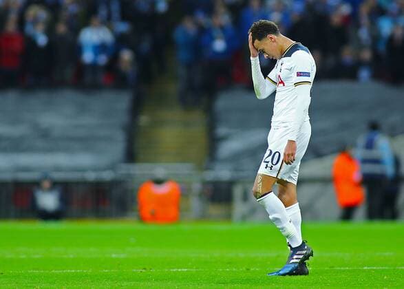 February 23rd 2017, Wembley Stadium, London, England; UEFA Europa League football, 2nd leg, Tottenham Hotspur versus KAA Gent; Dele Alli of Tottenham leaves the field as he is shown a straight Red Card in the 39th minute by Referee Manuel de Sousa, for a bad challenge on Brecht Dejaegere of Gent xMarkxKertonx  ActionPlus11849500