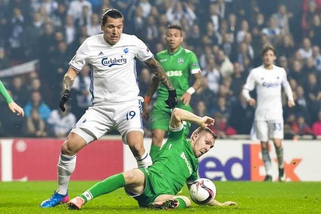 170223 FC Kopenhagens Federico Santander, Ludogorets Cosmin Moti - Europa League, FC Kopenhagen vs Ludogorez Rasgrad.  Copyright: PETTERxARVIDSON BB170223PA053