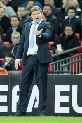 Gent s head coach Hein Vanhaezebrouck reacts during a game between British team Tottenham and Belgian soccer team KAA Gent, return leg of the 1 16 finals of the Europa League competition, in Wembley stadium, London, Thursday 23 February 2017. Gent won the first leg 1-0. JASPERxJACOBS  x05053557x