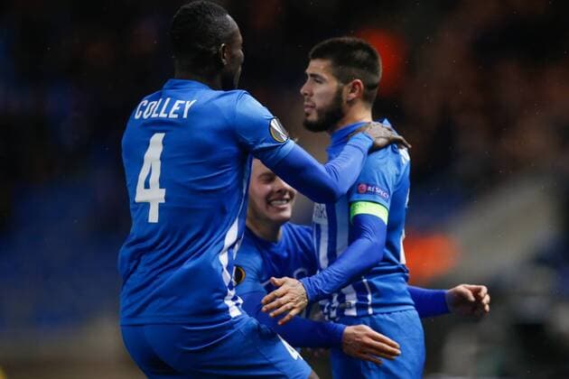 Genk s Alejandro Pozuelo celebrates after scoring during a game between Belgian soccer team RC Genk and Romanian Club Astra Giurgiu, return leg of the 1 16 finals of the Europa League competition Thursday 23 February 2017, in Genk. First leg result was 2-2. BRUNOxFAHY  x05053573x