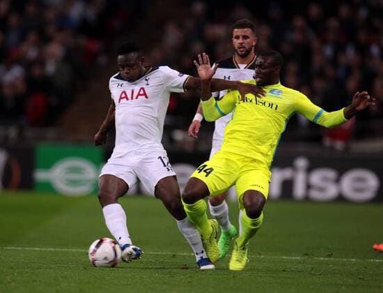 February 23, 2017 - London, England, United Kingdom - L-R Tottenham Hotspur s Victor Wanyama and Anderson Esiti of KAA Gent during UEFA Europa League - Round of 32 match between Tottenham Hotspur and KAA Gent at Wembley stadium 23 Feb 2017 Tottenham Hotspur v KAA Gent - UEFA Europa League Round of 32: Second Leg  - ZUMAn230 20170223_zaa_n230_320 Copyright: xKieranxGalvinx