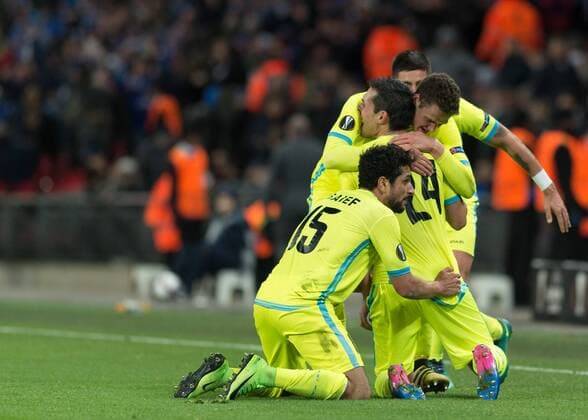 JŽrŽmy Perbet of KAA Gent celebrates scoring during the UEFA Europa League Round of 32 Game 2 match between Tottenham Hotspur and Gent at Wembley Stadium, London, England on 23 February 2017. Copyright: xVincexxMignottx 14290031