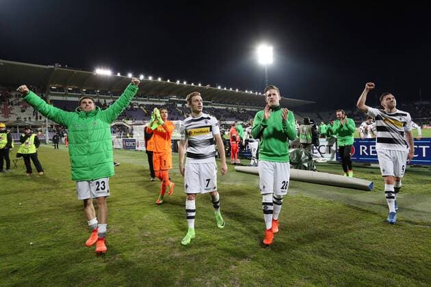 Celebration Borussia Monchengladbach under our supporters Firenze 23-02-2017 Stadio Artemio Franchi ACF Fiorentina vs. Borussia Monchengladbach Fiorentina - Borussia M gladbach Europa League 2016 2017 Round of 16 2nd leg lucaxpagliaricci