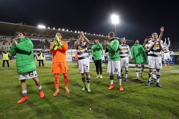 Celebration Borussia Monchengladbach under our supporters Firenze 23-02-2017 Stadio Artemio Franchi ACF Fiorentina vs. Borussia Monchengladbach Fiorentina - Borussia M gladbach Europa League 2016 2017 Round of 16 2nd leg lucaxpagliaricci