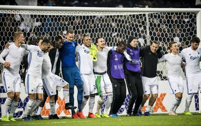 Robin Olsen, Erik Johansson, Ludwig Augustinsson - Kopenhagen, Dänemark - Fussball, Europa League, FC Kopenhagen vs. PFC Ludogorets Razgrad.  Copyright: PETTERxARVIDSON BB170223PA089