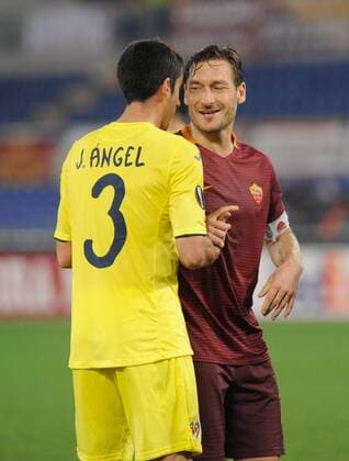 February 23rd 2017, Stadi Olimpico, Rome, Italy, UEFA Europa League, AS Roma versus Villareal; Francesco Totti chats with Jose Angel xActivaxFotox  ActionPlus11849588