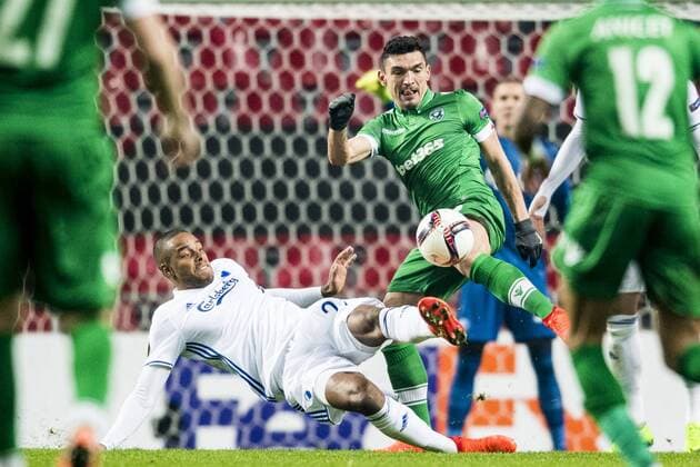 Bilder des Tages - SPORT Mathias Jörgensen, Ludogorets Claudiu Keseru - Kopenhagen, Dänemark - Fussball, Europa League, FC Kopenhagen vs. PFC Ludogorets Razgrad.  Copyright: PETTERxARVIDSON BB170223PA109