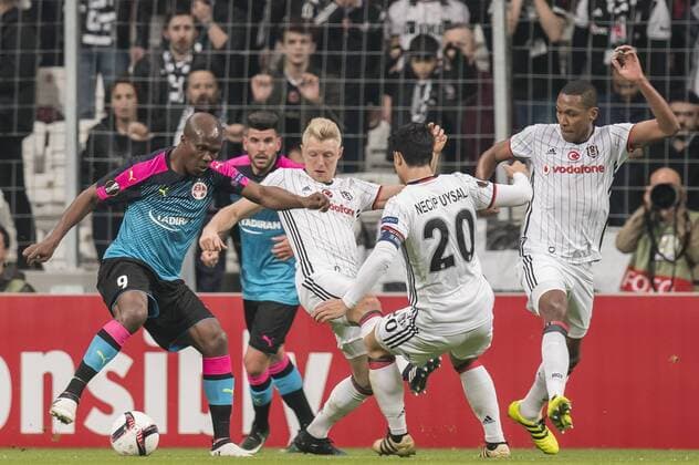(L-R) Anthony Nwakaeme of Hapoel Be’er Sheva, Andreas Beck of Besiktas JK , Necip Uysal of Besiktas JK , Marcelo Antonio Guedes Filho (Marcelo) of Besiktas JKduring the UEFA Europa League round of 16 match between Besiktas JK and Hapoel Be’er Sheva on February 23, 2017 at the Vodafone Arena in Istanbul, Turkey Besiktas JK v Hapoel Be’er Sheva UEFA Europa League 2016 2017 xVIxGerritxvanxKeulenxIVx 7188021