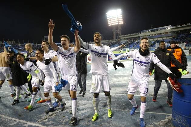 SAINT PETERSBURG, RUSSIA - 23 FEBRUARY : Isaac Kiese Thelin forward of RSC Anderlecht scores and celebrates during the match between Zenit St. Petersburg and Rsc Anderlecht - UEFA Europa League Round of 32: second Leg in St.Petersburg, Russia , 23 02 2017. FOOTBALL : Zenit Saint Petersbourg vs Anderlecht - Europa League - 23 02 2017 PhotoNews Panoramic  687875989
