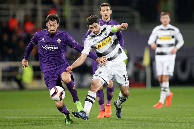 Lars Stindl Borussia Monchengladbach Davide Astori Fiorentina Firenze 23-02-2017 Stadio Artemio Franchi ACF Fiorentina vs. Borussia Monchengladbach Fiorentina - Borussia M gladbach 2-4 Europa League 2016 2017 Round of 16 2nd leg lucaxpagliaricci
