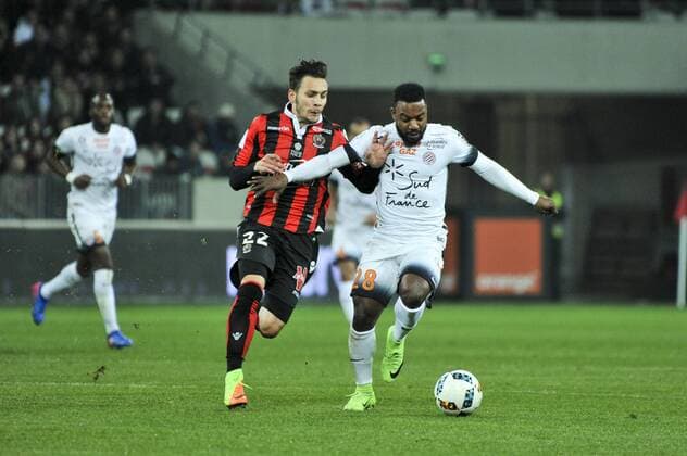 Stephane Sessegnon (montpellier) - anastasios donis (ogc nice) - Fussball Frankreich, Ligue 1, OGC Nice vs. Montpellier HSC - 24 02 2017 NorbertScanella Panoramic 