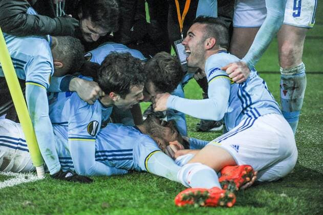 Fußball, EL, Schachtar Donezk - Celta de Vigo February 23, 2017 - Kharkiv, Ukraine - Gustavo Cabral after scored a goal during the Europa League Round of 32 reverse match between Shakhtar (Donetsk, Ukraine) and Celta (Vigo, Spain) at Metalist Stadium on February 23, 2017 in Kharkiv, Ukraine Shakhtar Donetsk v Celta Vigo - UEFA Europa League Round of 32: Second Leg  - ZUMAn230 20170223_zaa_n230_618 Copyright: xAnatoliyxCherkasovx