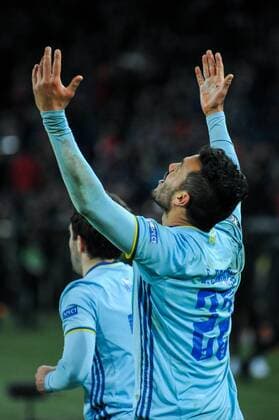 Fußball, EL, Schachtar Donezk - Celta de Vigo February 23, 2017 - Kharkiv, Ukraine - Gustavo Cabral after scored a goal during the Europa League Round of 32 reverse match between Shakhtar (Donetsk, Ukraine) and Celta (Vigo, Spain) at Metalist Stadium on February 23, 2017 in Kharkiv, Ukraine Shakhtar Donetsk v Celta Vigo - UEFA Europa League Round of 32: Second Leg  - ZUMAn230 20170223_zaa_n230_629 Copyright: xAnatoliyxCherkasovx
