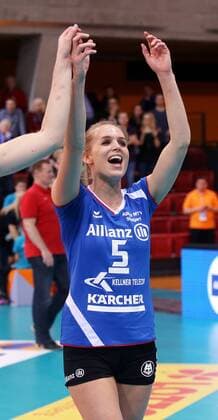 Stuttgart Volleyball Allianz MTV Stuttgart vs. USC Münster, Kim Renkema (Stuttgart) freut sich