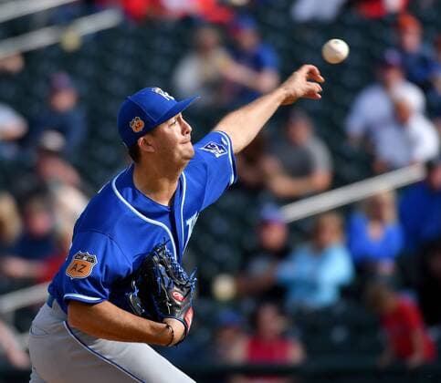 February 25, 2017 - Surprise, AZ, USA - Kansas City Royals pitcher Eric Stout throws during a spring training game against the Texas Rangers in Surprise, Ariz., on Saturday, Feb. 25, 2017. The Royals won, 7-5. Spring training: Kansas City at Texas - ZUMAm67_ 20170225_zaf_m67_100 Copyright: xJohnxSleezerx