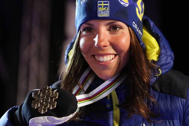 NORDIC SKIING - FIS WC Lahti 2017 LAHTI,FINLAND,25.FEB.17 - NORDIC SKIING, Ski jumping Skispringen Ski nordisch - FIS Nordic World Ski Championships, 7,5+7,5km Skiathlon, ladies, award ceremony. Image shows Charlotte Kalla (SWE). Keywords: medal. GEPAxpictures xDanielxGoetzhaber