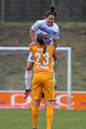 Jubel nach dem 1:0 bei Marina Himmighofen ( 31, MSV Duisburg) und Lena Nuding ( 23, MSV Duisburg), Fussball - Damen Bundesliga - MSV Duisburg vs. SC Freiburg, Duisburg,26.02.2017, Duisburg Copyright: xBOHLA xEibner-Pressefotox EP_MBO
