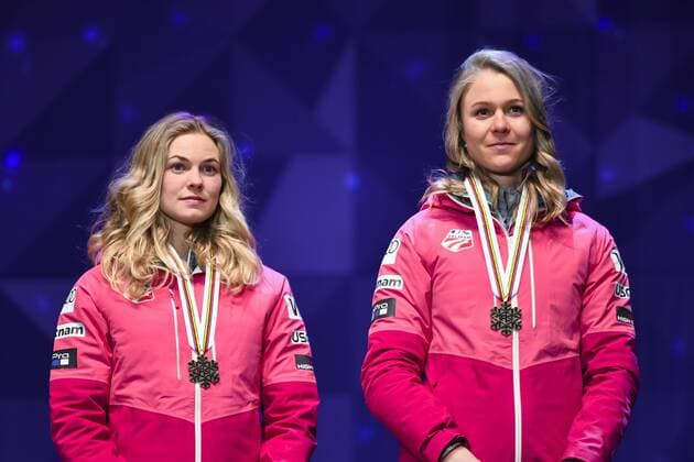 170226 Sadie Bjornsen - Jessica Diggins, USA, Bronze - Langlauf Teamsprint - Siegerehrung - Nordische SKI WWM den 26 februar 2017 i Lahti.  Copyright: CARLxSANDIN BB170226CS113