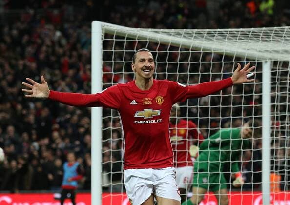 Zlatan Ibrahimovic of Manchester United ManU celebrates scoring the winning goal during the English Football League Cup Final match at the Wembley Stadium, London. Picture date: February 26th, 2017.Pic credit should read: David Klein Sportimage EDITORIAL USE ONLY. No use with unauthorised audio, video, data, fixture lists, club league logos or live services. Online in-match use limited to 120 images, no video emulation. No use in betting, games or single club league player publications.