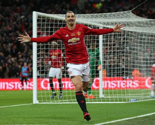 Zlatan Ibrahimovic of Manchester United ManU celebrates scoring the winning goal during the English Football League Cup Final match at the Wembley Stadium, London. Picture date: February 26th, 2017.Pic credit should read: David Klein Sportimage EDITORIAL USE ONLY. No use with unauthorised audio, video, data, fixture lists, club league logos or live services. Online in-match use limited to 120 images, no video emulation. No use in betting, games or single club league player publications.
