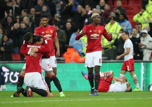 Paul Pogba of Manchester United ManU celebrates the win during the English Football League Cup Final match at the Wembley Stadium, London. Picture date: February 26th, 2017.Pic credit should read: David Klein Sportimage EDITORIAL USE ONLY. No use with unauthorised audio, video, data, fixture lists, club league logos or live services. Online in-match use limited to 120 images, no video emulation. No use in betting, games or single club league player publications.