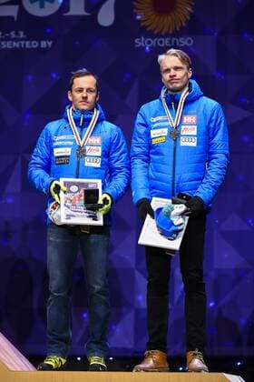 170226 Sami Jauhojärvi och Iivo Niskanen, Finland, Bronze - Langlauf teamsprint Siegerehrung - Nordische SKI WM den 26 februari 2017 in Lahti.  Copyright: CARLxSANDIN BB170226CS125