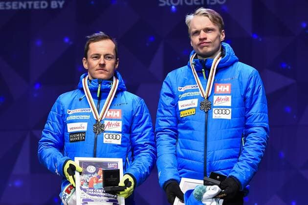 170226 Sami Jauhojärvi och Iivo Niskanen, Finland, Bronze - Langlauf teamsprint Siegerehrung - Nordische SKI WM den 26 februari 2017 in Lahti.  Copyright: CARLxSANDIN BB170226CS126