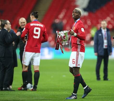 Paul Pogba of Manchester United ManU with the trophy during the English Football League Cup Final match at the Wembley Stadium, London. Picture date: February 26th, 2017.Pic credit should read: David Klein Sportimage EDITORIAL USE ONLY. No use with unauthorised audio, video, data, fixture lists, club league logos or live services. Online in-match use limited to 120 images, no video emulation. No use in betting, games or single club league player publications.