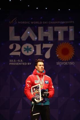 NORDIC SKIING - FIS WC Lahti 2017 LAHTI,FINLAND,26.FEB.17 - NORDIC SKIING, Ski jumping Skispringen Ski nordisch - FIS Nordic World Ski Championships, normal hill, men, award ceremony. Image shows Stefan Kraft (AUT). GEPAxpictures xCh.xKelemen