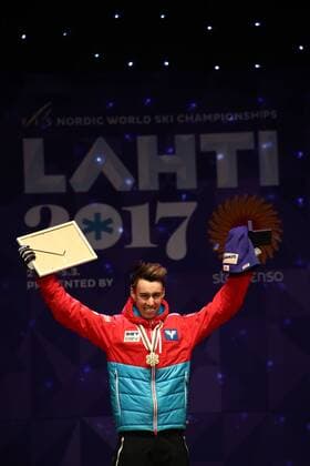 NORDIC SKIING - FIS WC Lahti 2017 LAHTI,FINLAND,26.FEB.17 - NORDIC SKIING, Ski jumping Skispringen Ski nordisch - FIS Nordic World Ski Championships, normal hill, men, award ceremony. Image shows Stefan Kraft (AUT). GEPAxpictures xCh.xKelemen
