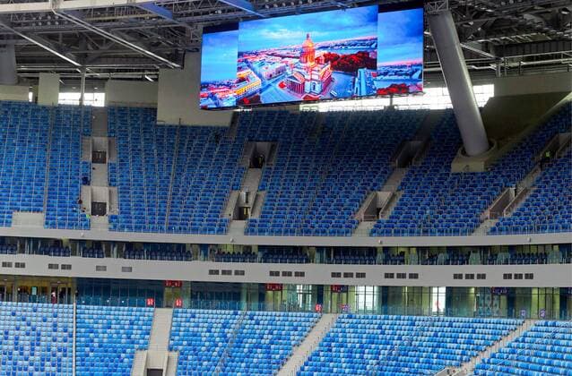 ST PETERSBURG, RUSSIA - FEBRUARY 27, 2017: Stands of Zenit Arena Stadium. The FIFA inspection committee is satisfied with the stadium s readiness to host 2017 FIFA Confederations Cup and 2018 FIFA World Cup WM Weltmeisterschaft Fussball matches. Alexander Demianchuk TASS  TS042CBE