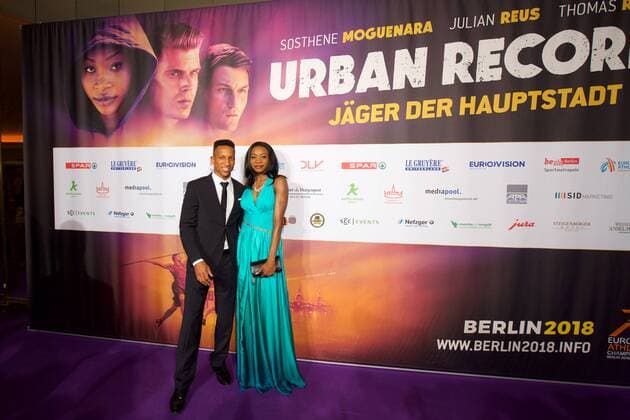 Leichtathletik Berlin 27.02.2017 BEM 2018 Leichtathletik EM 2018 in berlin Weltpremiere von Urban Records Image Film Zoo Palast Berlin Sosthene Moguenara Weitsprung Raphael Holzdeppe Stabhochsprung