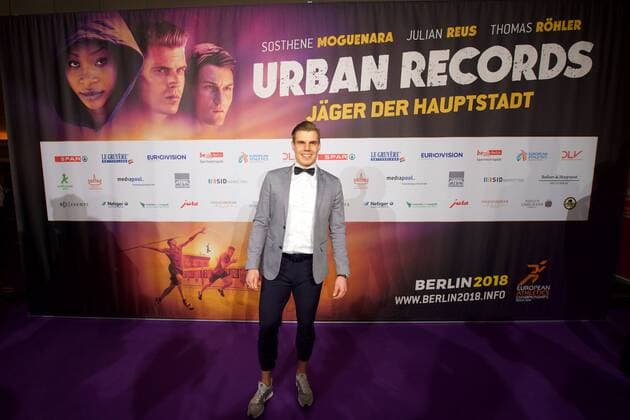 Leichtathletik Berlin 27.02.2017 BEM 2018 Leichtathletik EM 2018 in berlin Weltpremiere von Urban Records Image Film Zoo Palast Berlin Julian Reus Sprint 100m