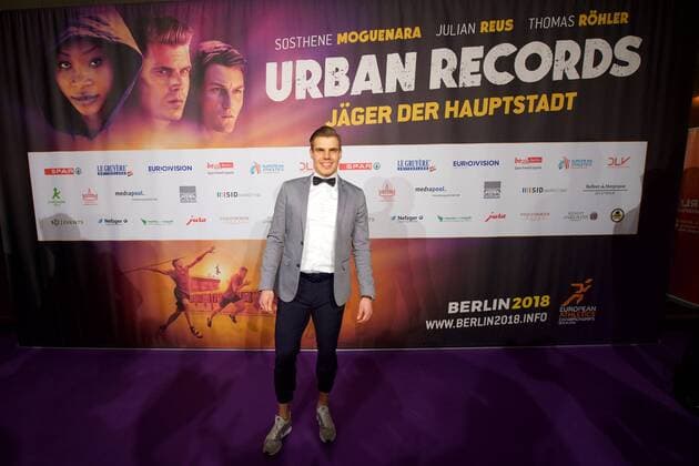 Leichtathletik Berlin 27.02.2017 BEM 2018 Leichtathletik EM 2018 in berlin Weltpremiere von Urban Records Image Film Zoo Palast Berlin Julian Reus Sprint 100m