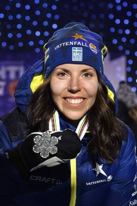 Ski Nordisch, WM in Lahti, Siegerehrung 10km Langlauf der Damen am Abend Charlotte Kalla, Sverige 10km klassisch Lahti.  Copyright: CARLxSANDIN BB170228CS197