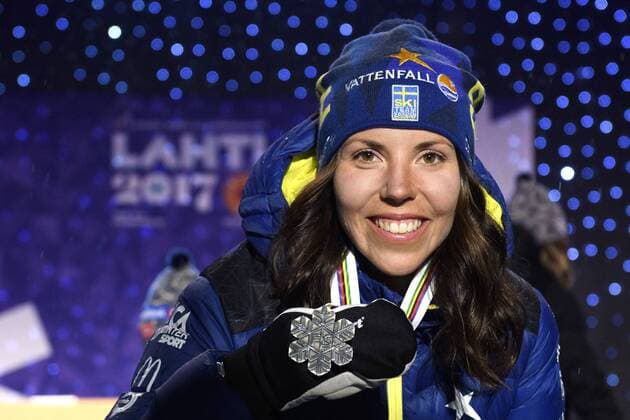 Ski Nordisch, WM in Lahti, Siegerehrung 10km Langlauf der Damen am Abend Charlotte Kalla, Sverige 10km klassisch Lahti.  Copyright: CARLxSANDIN BB170228CS198