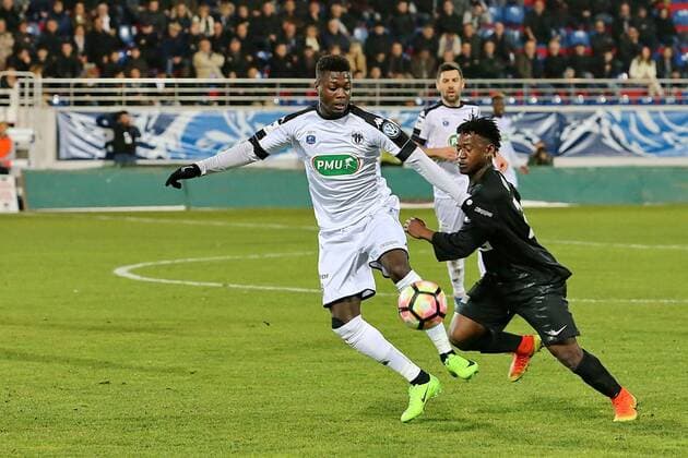 Dominique Pandor (CA Bastia) vs Nicolas Pepe (SCO Angers) FOOTBALL : CA Bastia vs SCO Angers - 1 8eme de finale coupe de France - 28 02 2017 GerardPierlovisi Panoramic 