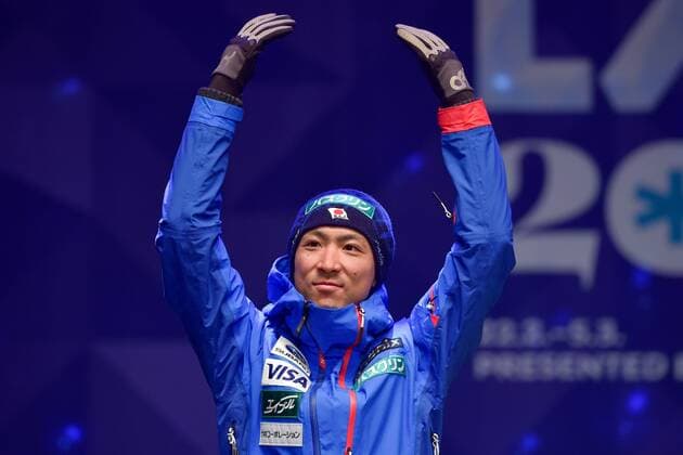 NORDIC SKIING - FIS WC Lahti 2017 LAHTI,FINLAND,01.MAR.17 - NORDIC SKIING, NORDIC COMBINED - FIS Nordic World Ski Championships, large hill, 10km Gundersen, award ceremony. Image shows the rejoicing of Akito Watabe (JPN). GEPAxpictures xFlorianxErtl