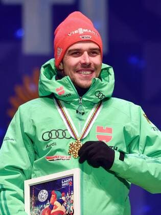 NORDIC SKIING - FIS WC Lahti 2017 LAHTI,FINLAND,01.MAR.17 - NORDIC SKIING, NORDIC COMBINED - FIS Nordic World Ski Championships, large hill, 10km Gundersen, award ceremony. Image shows Johannes Rydzek (GER). Keywords: medal. GEPAxpictures xFlorianxErtl