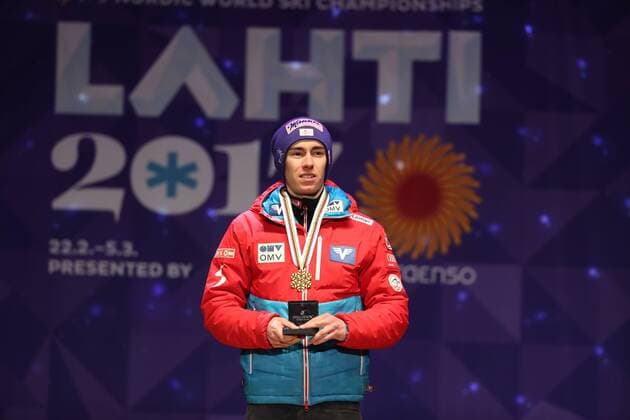 NORDIC SKIING - FIS WC Lahti 2017 LAHTI,FINLAND,03.MAR.17 - NORDIC SKIING, Ski jumping Skispringen Ski nordisch - FIS Nordic World Ski Championships, large hill, men, award ceremony. Image shows Stefan Kraft (AUT). GEPAxpictures xDanielxGoetzhaber