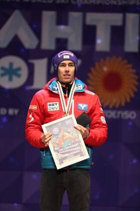 NORDIC SKIING - FIS WC Lahti 2017 LAHTI,FINLAND,03.MAR.17 - NORDIC SKIING, Ski jumping Skispringen Ski nordisch - FIS Nordic World Ski Championships, large hill, men, award ceremony. Image shows Stefan Kraft (AUT). GEPAxpictures xDanielxGoetzhaber
