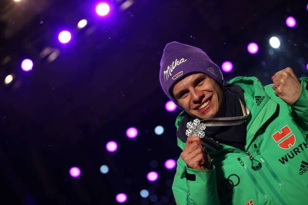 NORDIC SKIING - FIS WC Lahti 2017 LAHTI,FINLAND,03.MAR.17 - NORDIC SKIING, Ski jumping Skispringen Ski nordisch - FIS Nordic World Ski Championships, large hill, men, award ceremony. Image shows Andreas Wellinger (GER). keywords: medal. GEPAxpictures xDanielxGoetzhaber