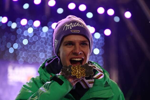 NORDIC SKIING - FIS WC Lahti 2017 LAHTI,FINLAND,03.MAR.17 - NORDIC SKIING, Ski jumping Skispringen Ski nordisch - FIS Nordic World Ski Championships, large hill, men, award ceremony. Image shows Andreas Wellinger (GER). keywords: medal. GEPAxpictures xDanielxGoetzhaber