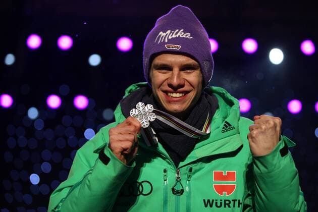 NORDIC SKIING - FIS WC Lahti 2017 LAHTI,FINLAND,03.MAR.17 - NORDIC SKIING, Ski jumping Skispringen Ski nordisch - FIS Nordic World Ski Championships, large hill, men, award ceremony. Image shows Andreas Wellinger (GER). kewords: medal. GEPAxpictures xDanielxGoetzhaber