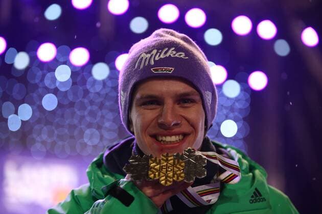 NORDIC SKIING - FIS WC Lahti 2017 LAHTI,FINLAND,03.MAR.17 - NORDIC SKIING, Ski jumping Skispringen Ski nordisch - FIS Nordic World Ski Championships, large hill, men, award ceremony. Image shows Andreas Wellinger (GER). kewords: medal. GEPAxpictures xDanielxGoetzhaber