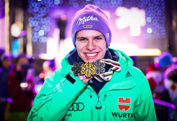 NORDIC SKIING - FIS WC Lahti 2017 LAHTI,FINLAND,03.MAR.17 - NORDIC SKIING, Ski jumping Skispringen Ski nordisch - FIS Nordic World Ski Championships, large hill, men, award ceremony. Image shows Andreas Wellinger (GER). GEPAxpictures xCh.xKelemen