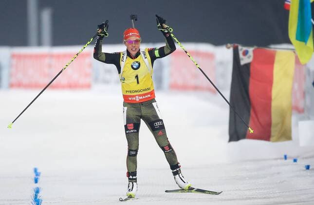 Themen der Woche - SPORT Bilder des Tages - SPORT BIATHLON - IBU WC Pyeongchang PYEONGCHANG,SOUTH KOREA,04.MAR.17 - BIATHLON - IBU World Cup, 10km pursuit, ladies. Image shows the rejoicing of Laura Dahlmeier (GER). GEPAxpictures xChristianxWalgram
