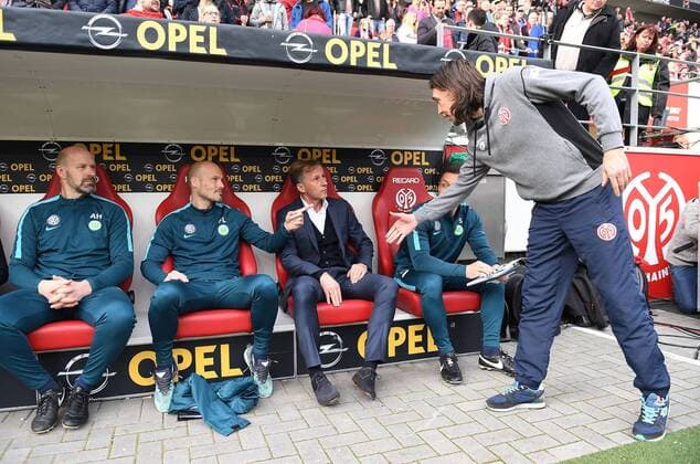 04.03.2017, xjhx, Fussball 1.Bundesliga, FSV Mainz 05 - VfL Wolfsburg, emspor, v.l. Co Trainer Freddie Ljungberg (VfL Wolfsburg), Trainer Andries Jonker (VfL Wolfsburg), Trainer Martin Schmidt (FSV Mainz 05) Mainz